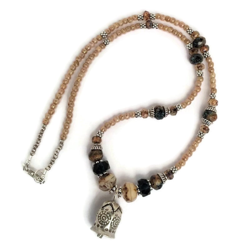 Earthy Rustic Artisan Jewelry Champagne Faceted Glass Beads Hill Tribe Silver Necklace