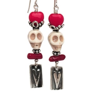 Skull Valentine Earrings: Sterling Silver Gothic Heart Dangle