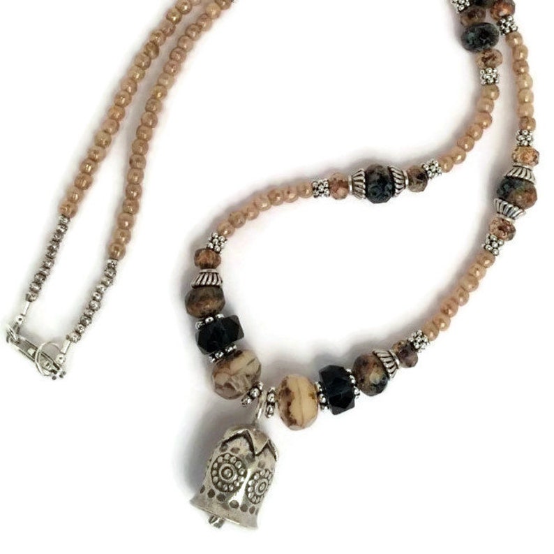 Earthy Rustic Artisan Jewelry Champagne Faceted Glass Beads Hill Tribe Silver Necklace
