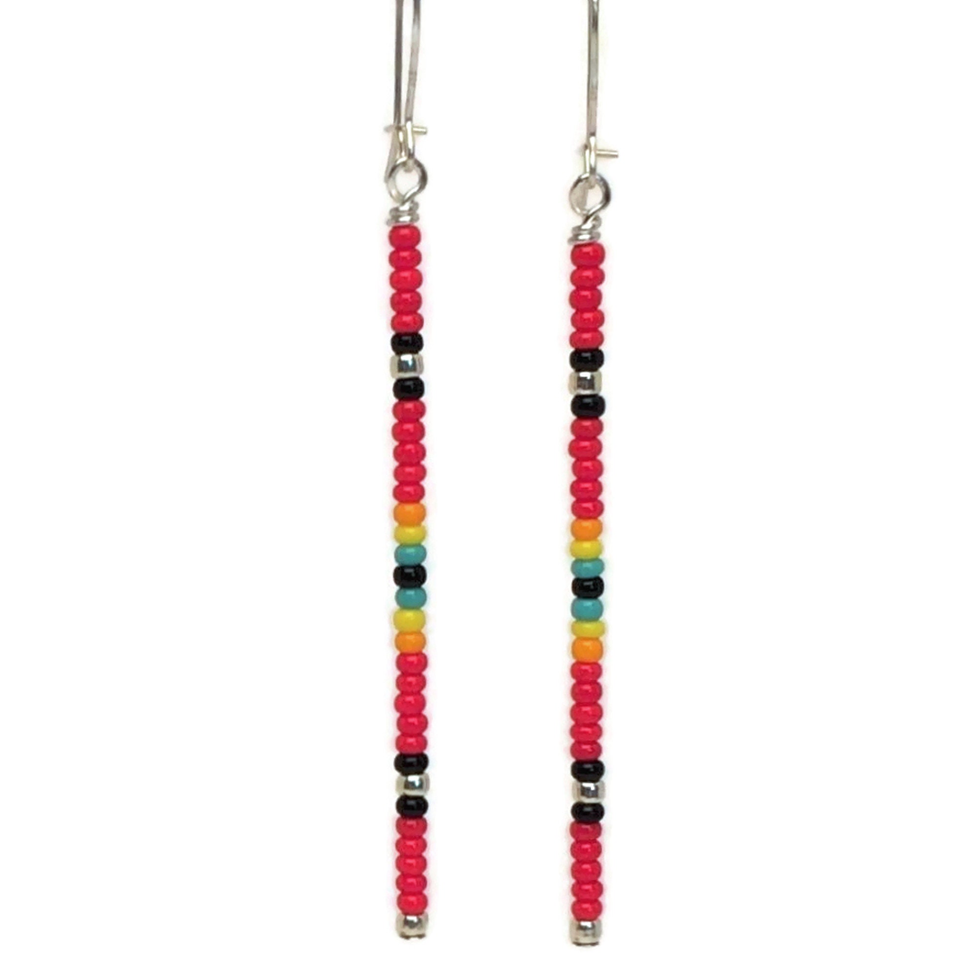 StreetJewelsByBeth Red Seed Bead Earrings 925 Sterling Silver Lightweight Colorful Dangles Boho Rainbow Earrings Handmade Hippie Beads Summer Beach Jewelry