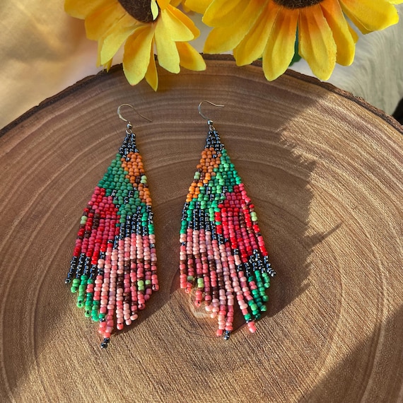 Gerbera Flower Fringe Earrings, Gerbera Daisy Beaded Floral Summer