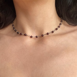 Collar de granate natural, collar estilo rosario con cuentas de granate, collar de rosario gótico de cristal para mujer, piedra de nacimiento de enero, estilo gótico.