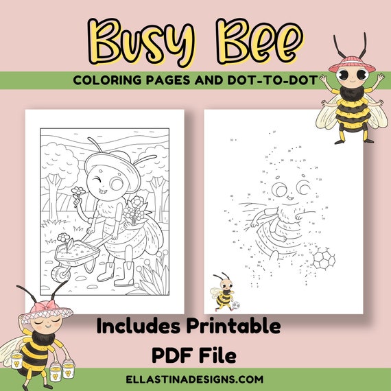Busy Bee Coloring and Dot-to-dot Activity Pages | Etsy