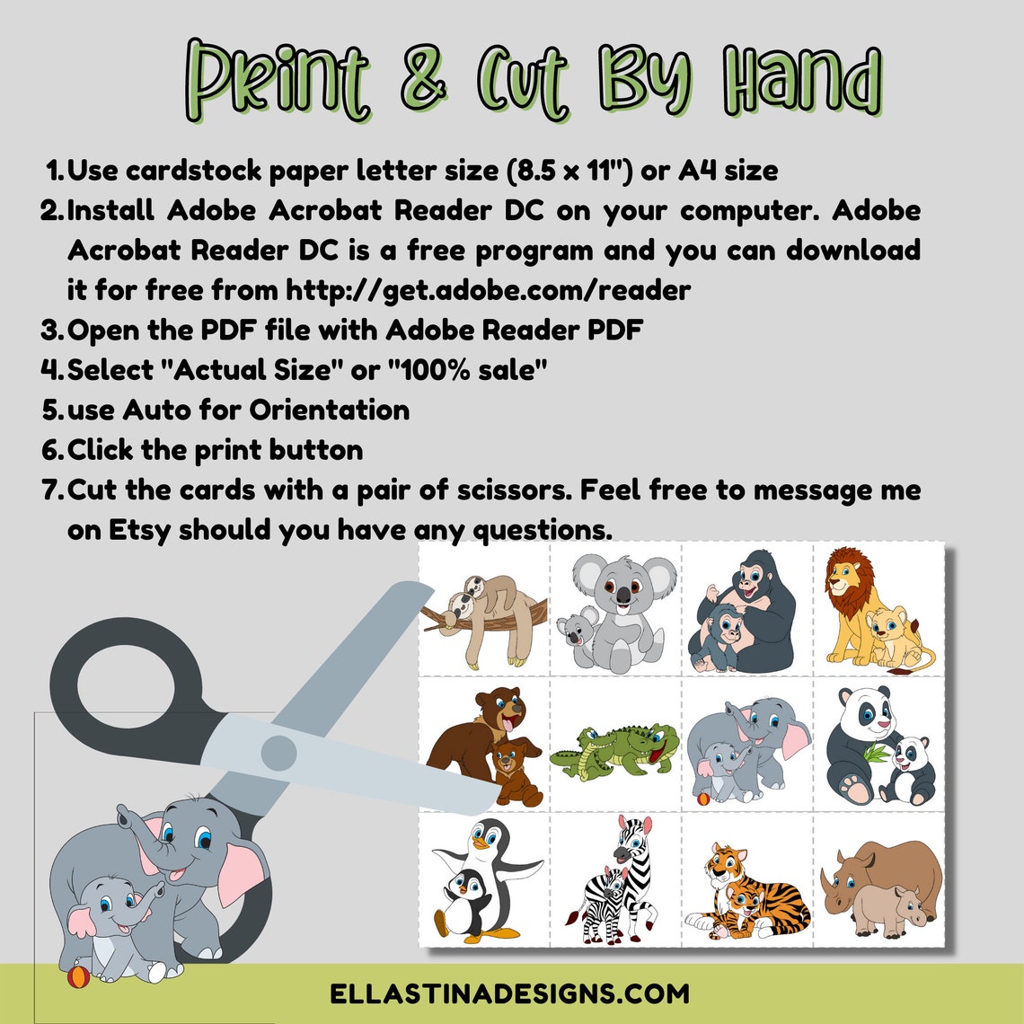 mommy and baby zoo animals printable memory matching game etsy