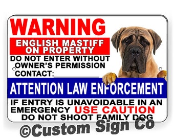 Beware of English Mastiff Sign: Aluminum, Magnetic, or Decal