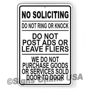 No Soliciting Do Not Disturb Ring Knock Post We Do Not Purchase Goods Sold Door To Door Sign / Decal   /  SI008 / Magnetic Sign