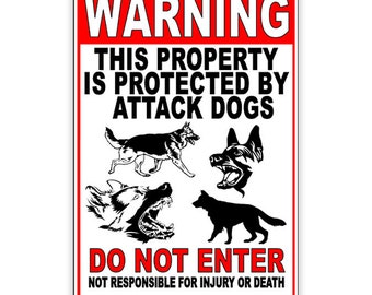 Beware Of Dog Do Not Enter Property Protected By Attack Dogs Do Not Enter Metal Sign / Magnetic Sign / Decal  Warning BD043