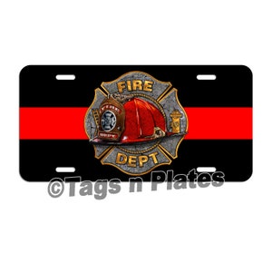 Fire Fighter / Fire Department / Red Line / Volunteer Fire Department / Fire Truck / License Plate / Tag / Decal volunteer fireman LF081