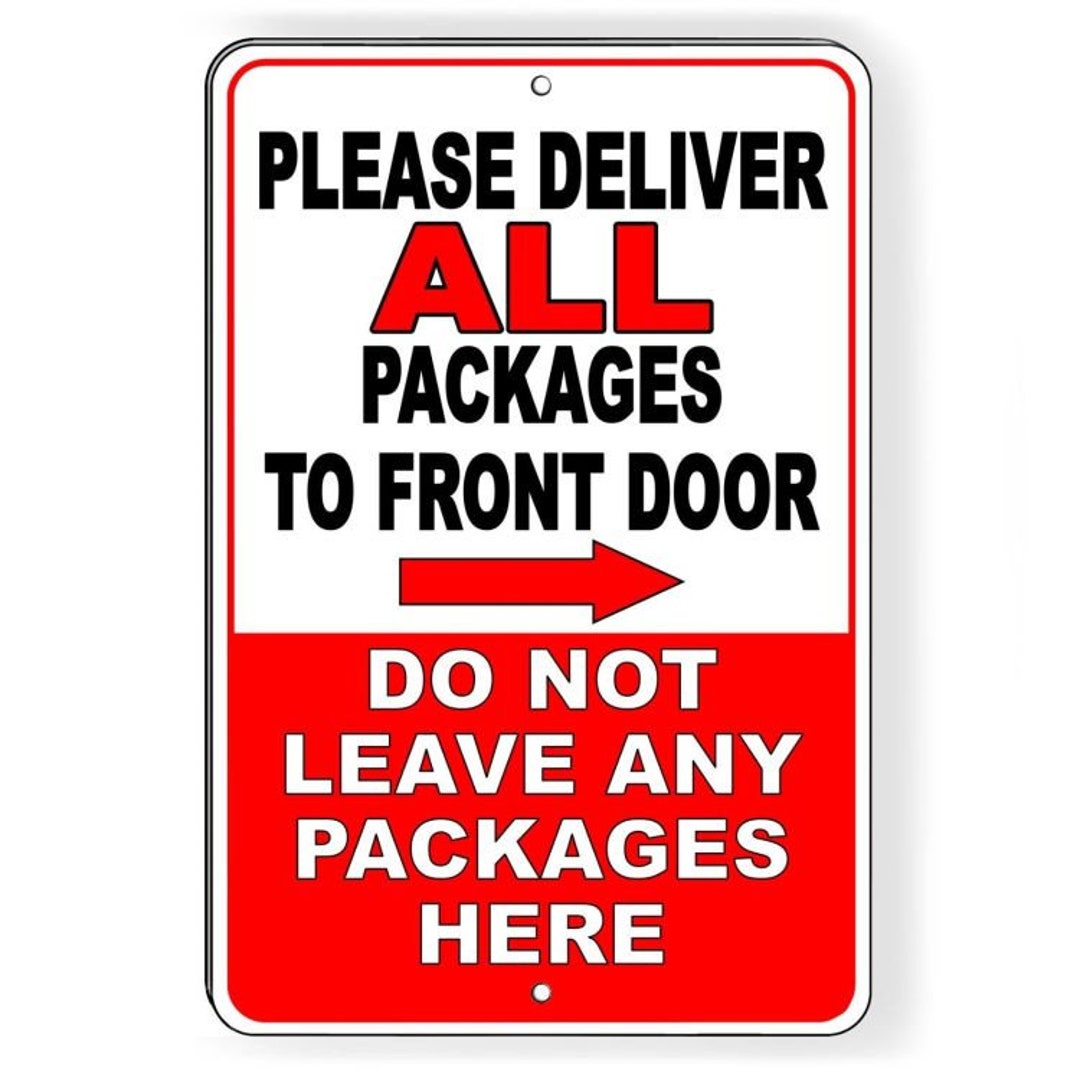 Cartello In Alluminio 20x30 Cm 'Please Deliver All Packages To Front Door Thank You' - Segnale Vintage Impermeabile Per Porta, Giardino, Attività Commerciali