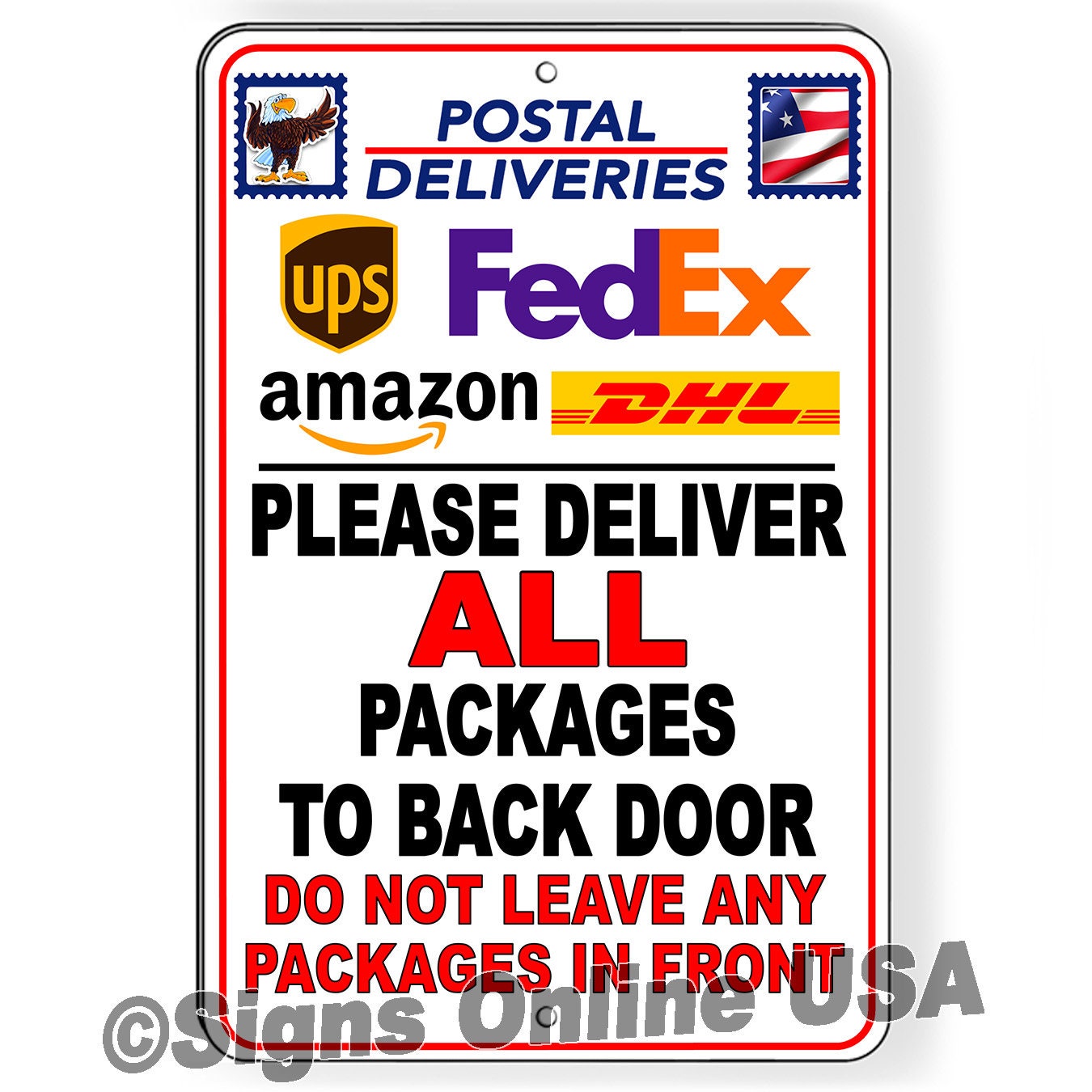 Deliver Packages to Back Door Do Not Leave in Front Sign/ Magnetic