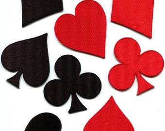 Lot of 8 playing cards diamonds spades clubs poker applique iron-on patches