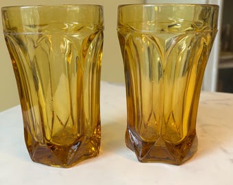 Vintage MCM Retro Anchor Hocking Fairfield Tumblers, Set of 2, Amber Honey