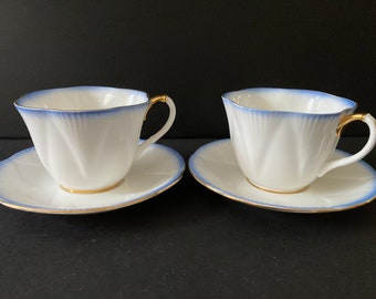 Royal Albert Rainbow Series Set of 2 Blue and White Tea Cups and Saucers