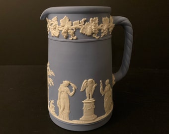 Wedgwood Jasperware Pitcher Jug Blue and White 5.75” Tall