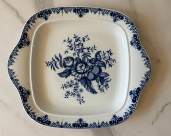 Plato para tarta cuadrado con asa azul y blanca Hanbury de Royal Worcester