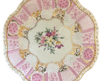 Fischer & Mieg Handpainted Antique Pink and Gold Floral Decorative Plate