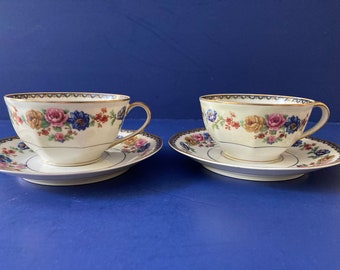 Juego de 2 tazas y platillos de porcelana Haviland Limoges Cheverny