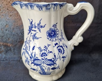 Vintage French Sarreguemines 1970s Lancaster design Blue/white milk jug Blue/white pitcher Tea/teatime/coffee/cafe Shabby chic Immaculate