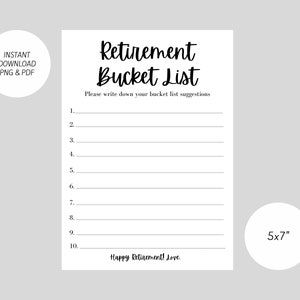 Retirement Bucket List Printable