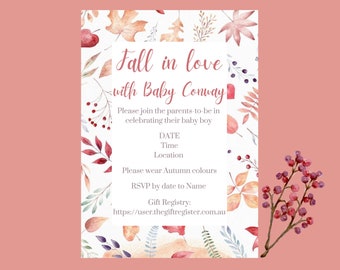 Baby Shower Invite - Fall in love (Autumn theme) Editable