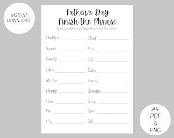 Printable Father's Day Game Finish the Phrase Party Activity for Dad ...