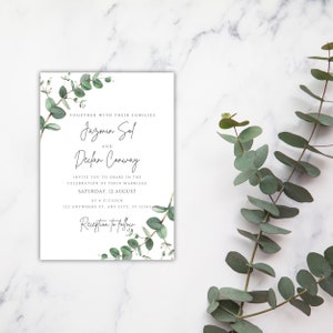 Eucalyptus Greenery Foliage Wedding Invite Template - Double-sided, two page invitation