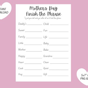 Mother&#39;s Day Game - Finish the Phrase