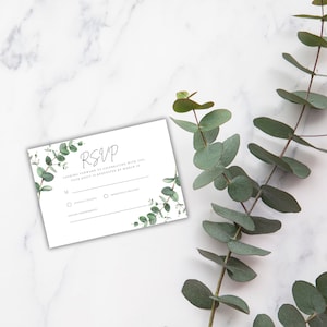 Eucalyptus Greenery Foliage RSVP Doppelseitige Kartenvorlage