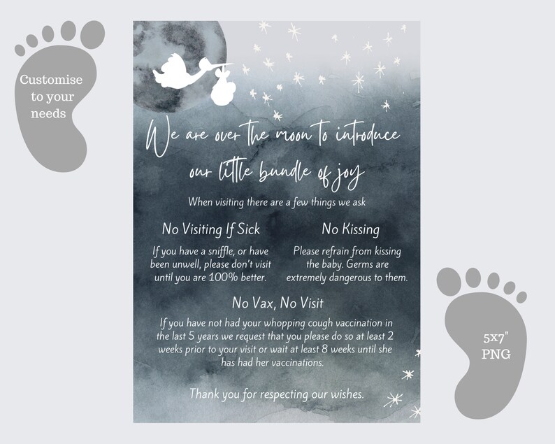 Editable Newborn Visitor Information & Rules No Vax, No Visit 5x7 or A4 Sizes Available Etsy