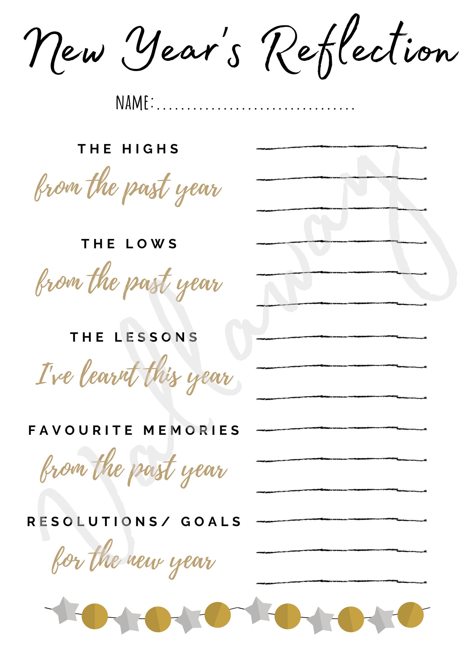 New Year's Reflection Printable | Etsy