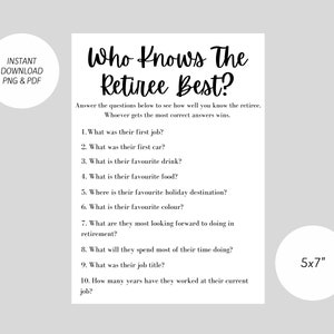 Retirement Game Printable - Who Knows The Retiree Best?