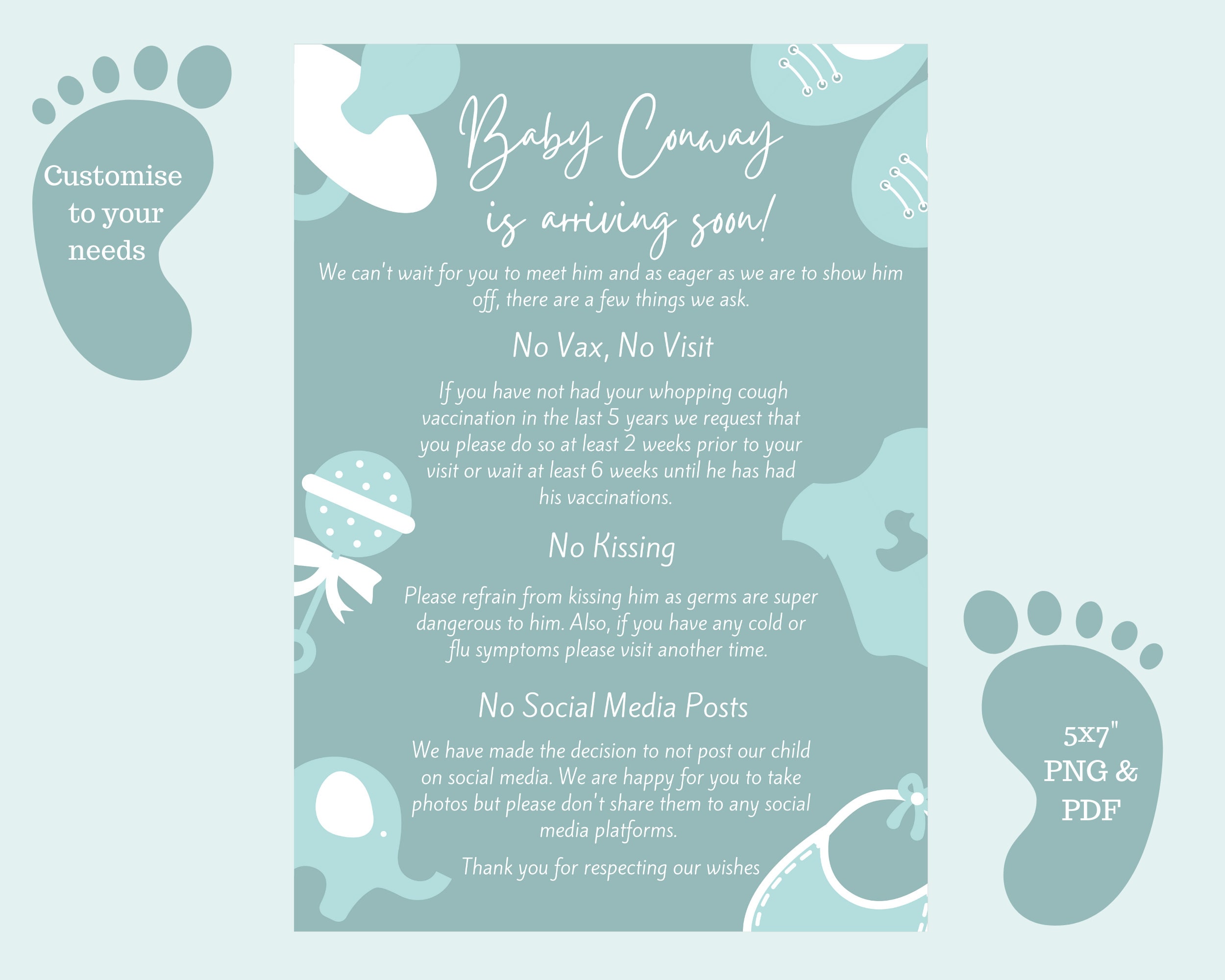 Editable Newborn Visitor Information & Rules No Vax, No Visit 5x7 or A4 Editable Newborn Visitor Information & Rules No Vax, No Visit 5x7 or A4