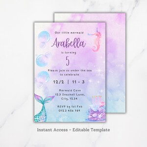Editable Kids Party/ Mermaid/ Under the sea Theme Party Invitation