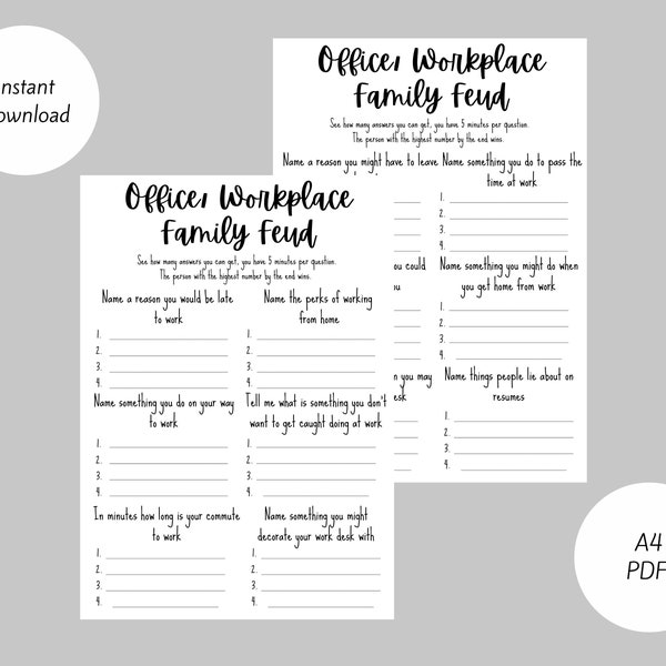 Office/ Workplace Family Feud Printable Game - Work/ Office Party, Team Building Activity