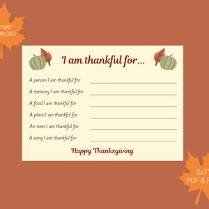 Je suis reconnaissant pour - Carte d'activités imprimable pour Thanksgiving