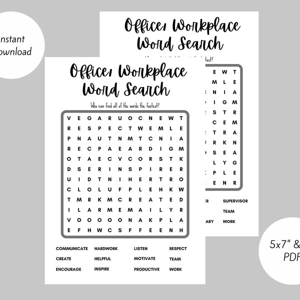 x2 Office/ Workplace Word Search - Office Supplies & Workplace Ethics and Values