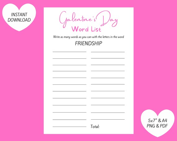 Galentine's Day Printable Game Word List | Etsy