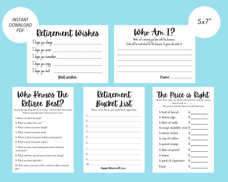 5 Fun Retirement Party Games Instant Download Bundle Etsy