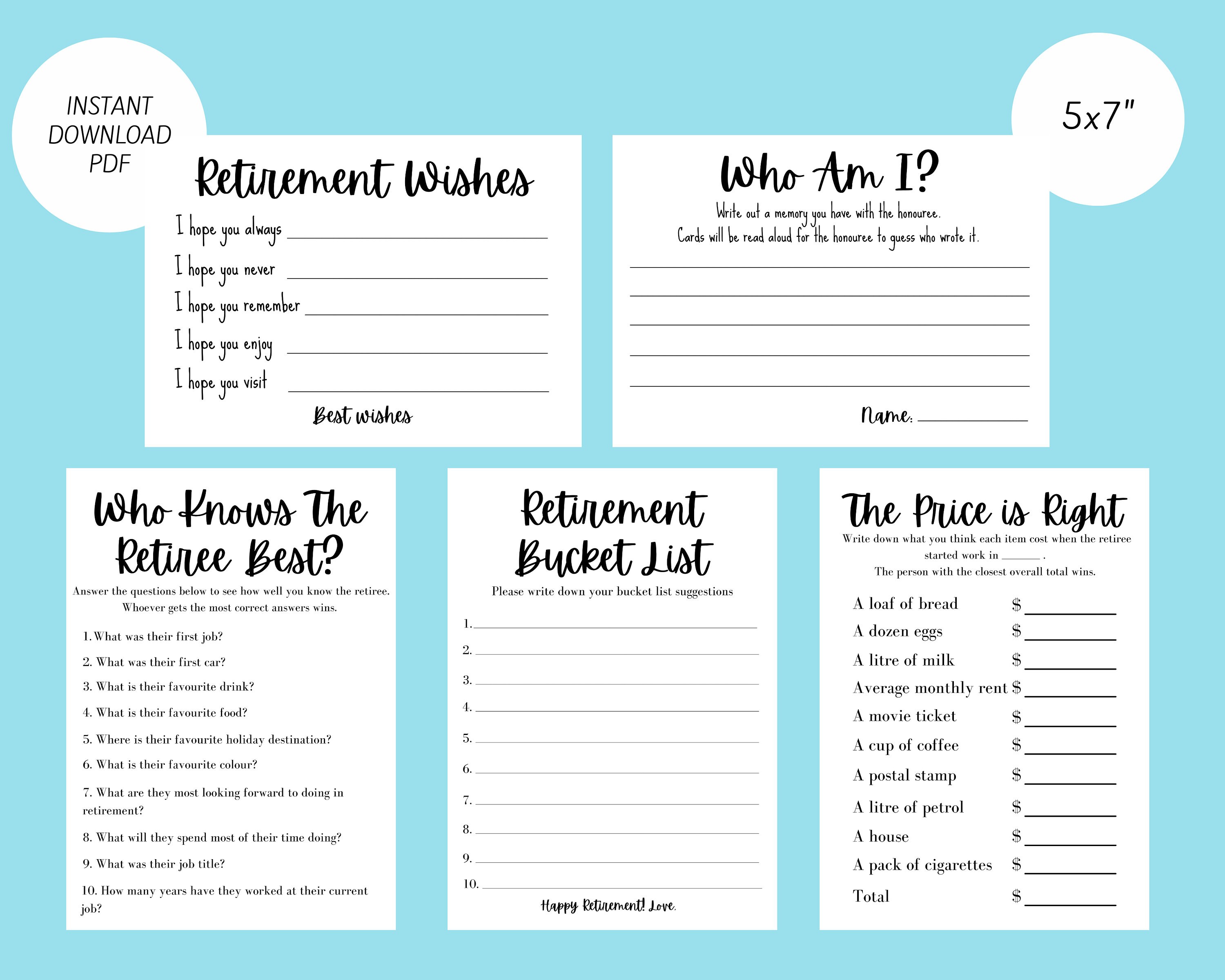 Printable Retirement Fun Guide.pdf 5 Fun Retirement Party Games - Instant Download Bundle - Etsy Australia