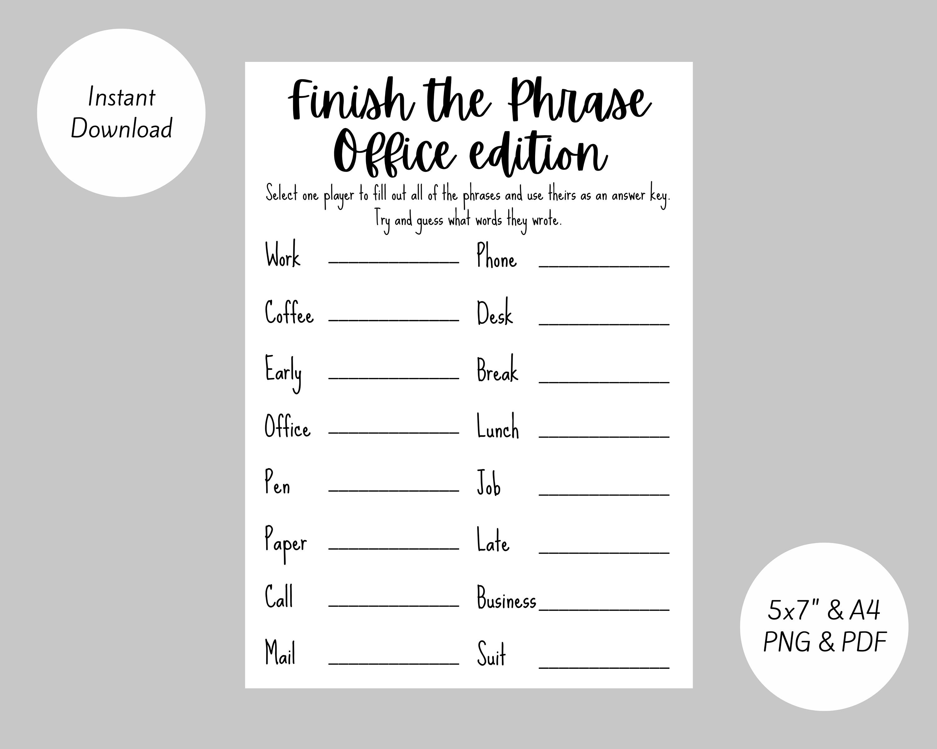 finish the phrase office edition - team building/ office party