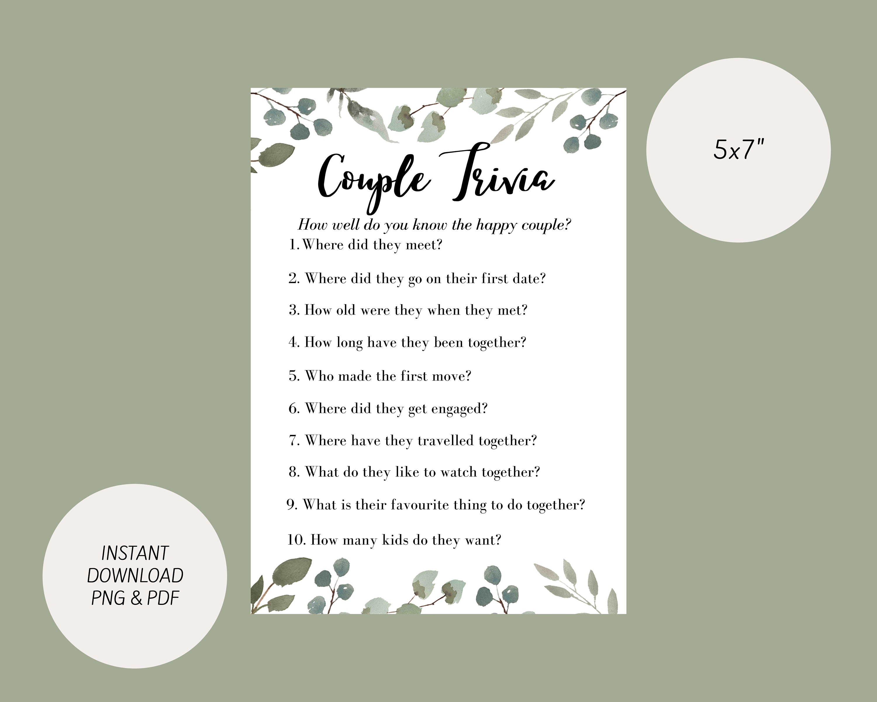 Engagement Party/ Wedding Couple Trivia Game How Well Do You Know the