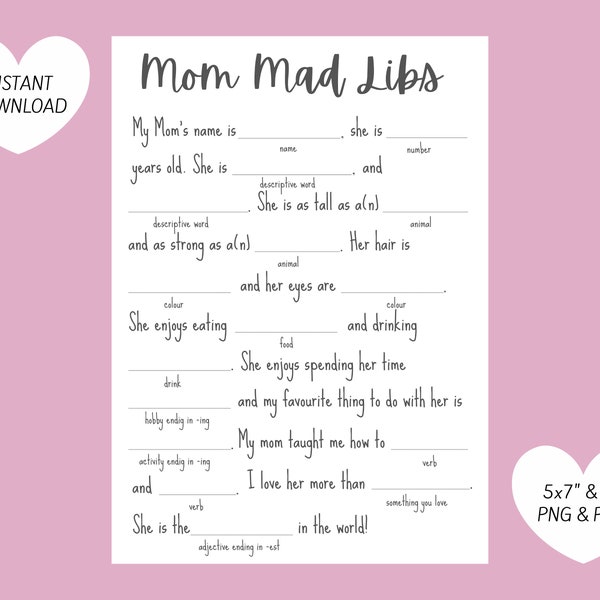 Mom Mad Libs - Mother's Day/ Mom's Birthday Family Fun Game