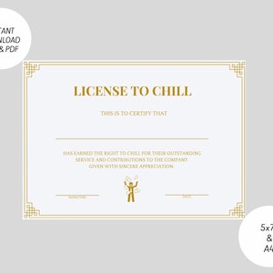 License to Chill Certificate - Retirement/ Farewell/ Leave Gift