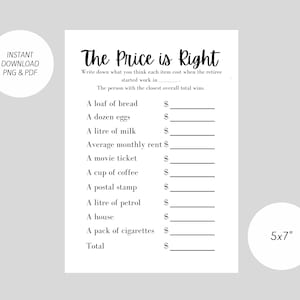 Retirement Party Game - The Price is Right