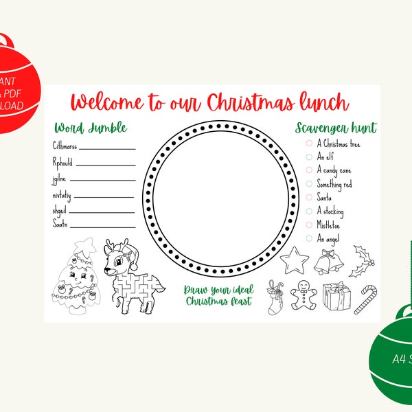 Christmas Lunch Placemat - Children's Activity Mat