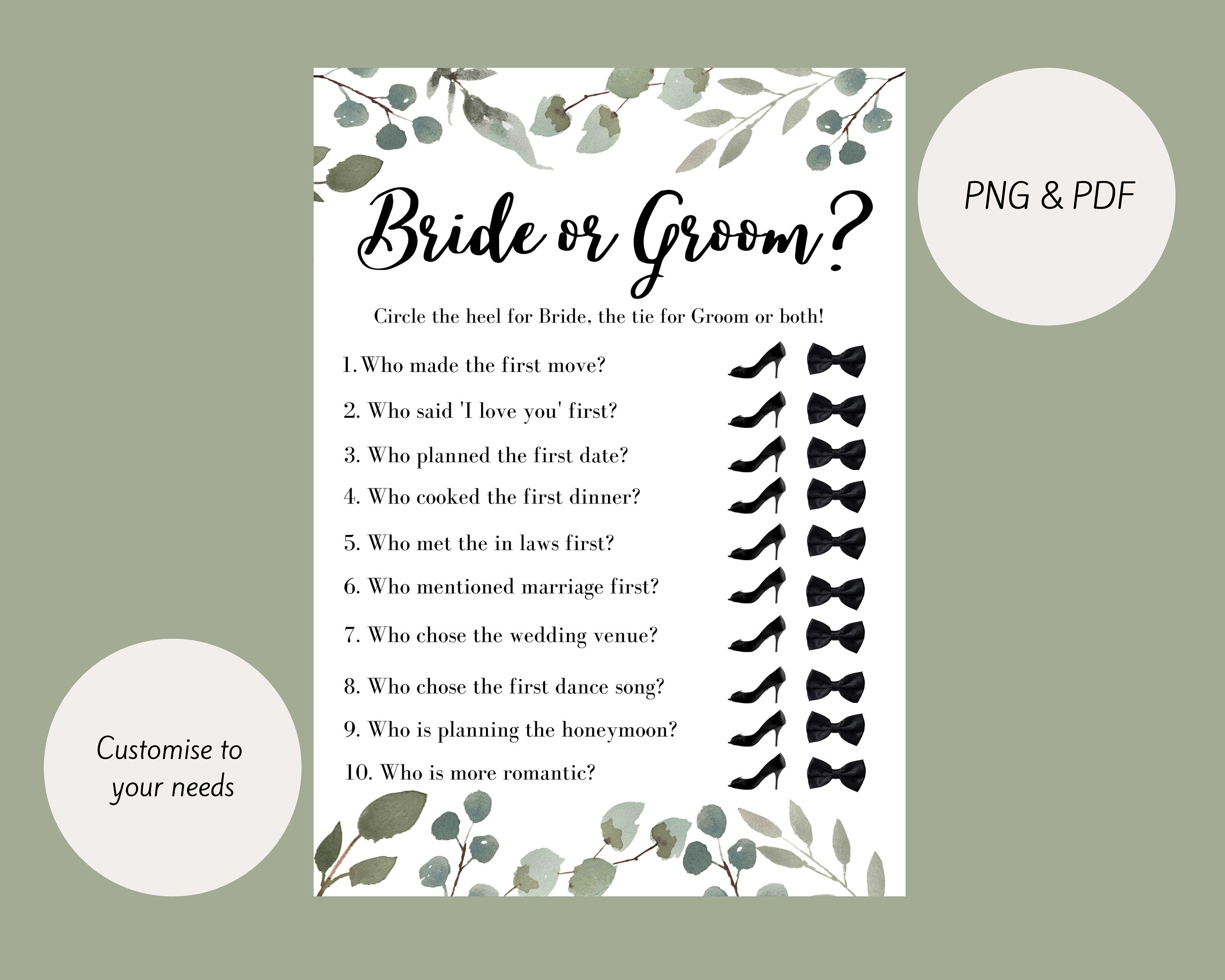 Editable Bride or Groom Wedding/ Engagement Party Game Etsy