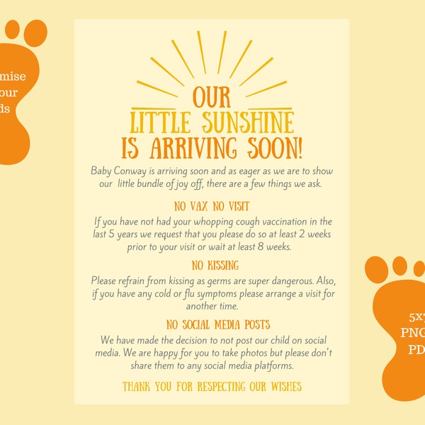 Editable Newborn Visitor Information & Rules - No Vax, No Visit (5x7" or A4 sizes available)