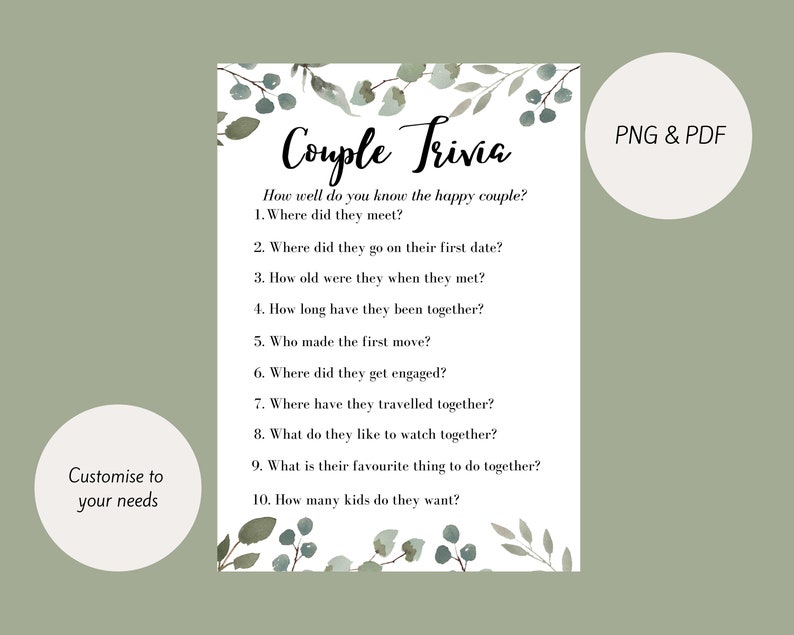 Editable Couple Trivia Engagement/ Wedding Printable Game Etsy Australia