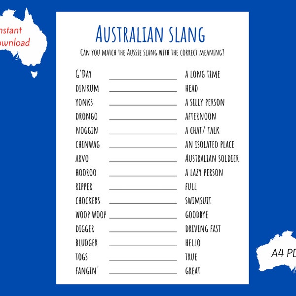 Australian slang printable game