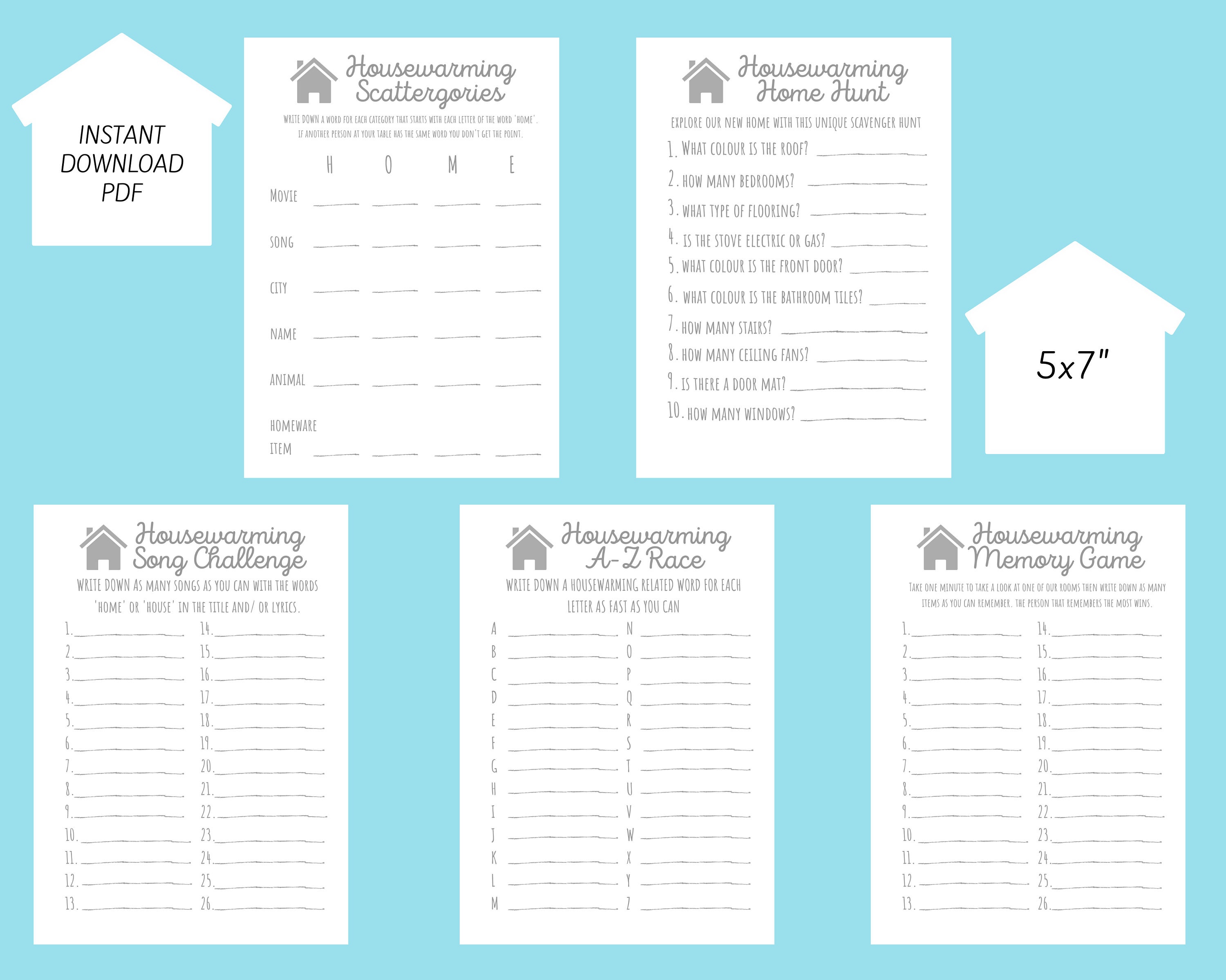 5 Housewarming Printable Party Games - Instant Download Bundle - Etsy